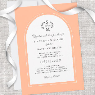 Invitación Boda con Arco de Cresta de Caligrafía de Melocotón