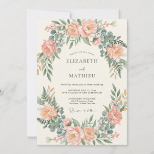 Invitación Boda con Arco de Eucalipto y Rosa Melocotón Rosado