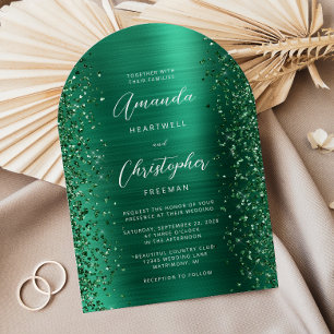 Invitación Boda con Arco de Metal Bruñido Verde Esmeralda Gla