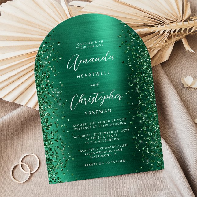 Invitación Boda con Arco de Metal Bruñido Verde Esmeralda Gla (Subido por el creador)
