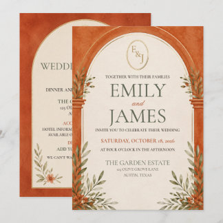 Invitación Boda con Arco de Naranja Quemada Dorado