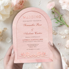 Invitación Boda con Arco de Rosa Elegante Estampado en Reliev