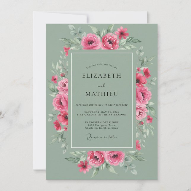 Invitación Boda con Arco de Rosas Rosadas (Anverso)