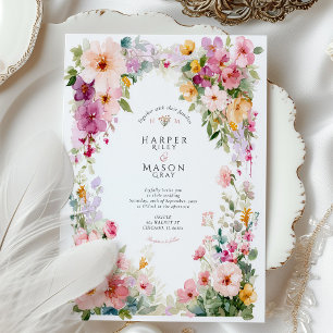 Invitación Boda con Arco Floral Acuarela Pastel
