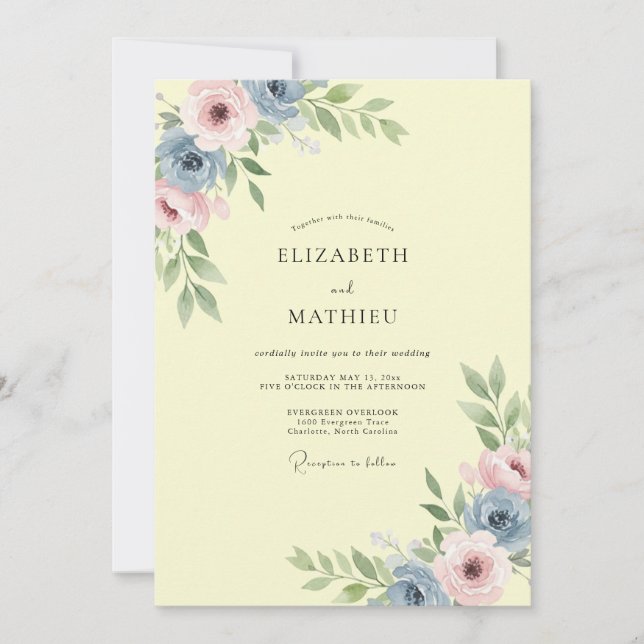Invitación Boda con Arco Floral Amarillo Pálido (Anverso)