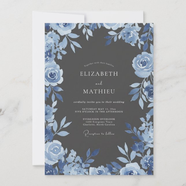 Invitación Boda con Arco Floral Azul (Anverso)