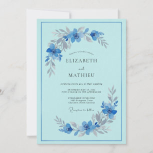 Invitación Boda con Arco Floral Azul Celeste