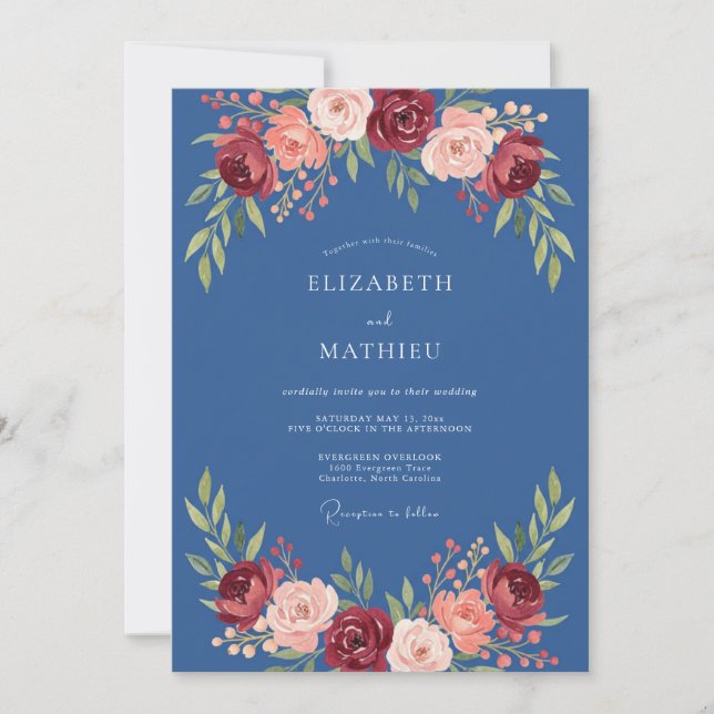 Invitación Boda con Arco Floral Borgoña (Anverso)