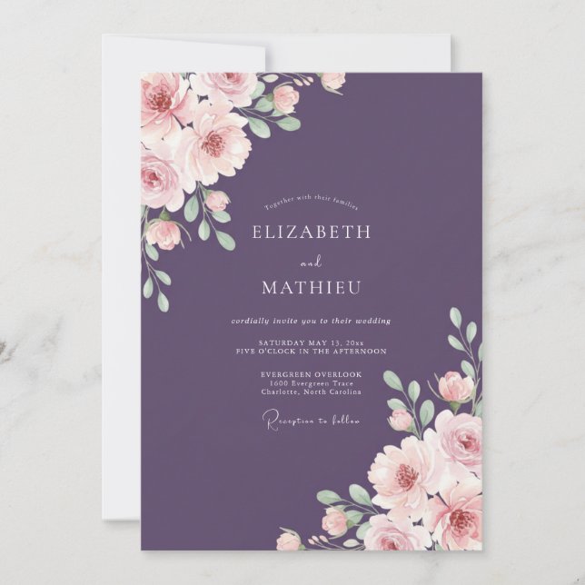 Invitación Boda con Arco Floral de Ciruela (Anverso)