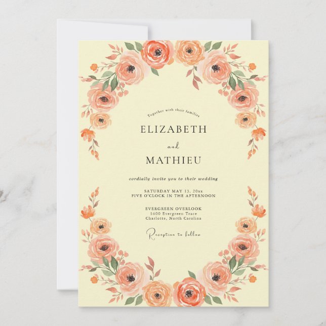 Invitación Boda con Arco Floral de Coral (Anverso)