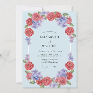 Invitación Boda con Arco Floral de Coral Azul