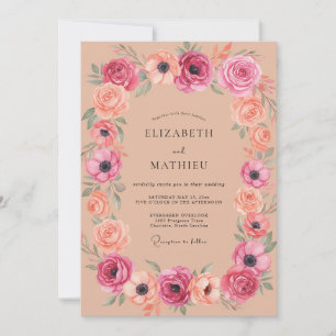 Invitación Boda con Arco Floral de Cuarzo Rosa