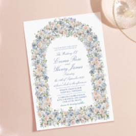 Invitación Boda con Arco Floral de Hortensias Azul Polvo