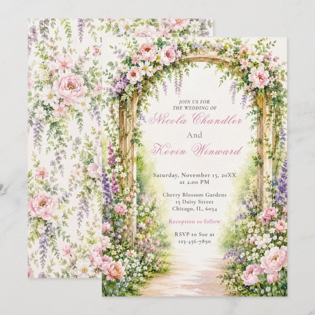 Invitación Boda con Arco Floral de Jardín (Anverso / Reverso)