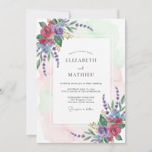 Invitación Boda con Arco Floral de Lavanda Púrpura
