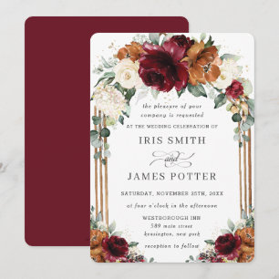 Invitación Boda con Arco Floral de Marrón Quemado y Marfil