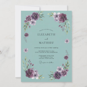 Invitación Boda con Arco Floral de Púrpura Profundo