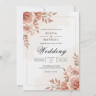 Invitación Boda con Arco Floral de Rosado Rosa