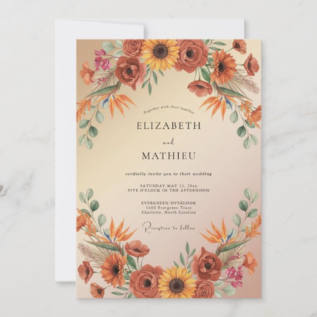 Invitación Boda con Arco Floral de Terracota (Anverso)
