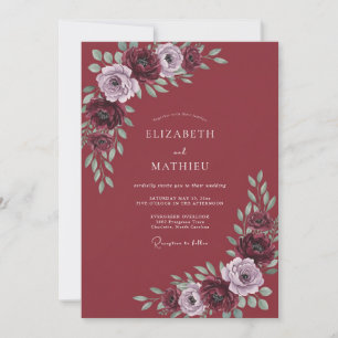 Invitación Boda con Arco Floral Lujurioso de Borgoña