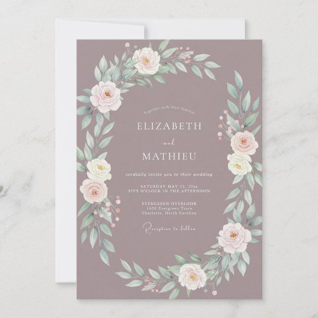 Invitación Boda con Arco Floral Malva (Anverso)