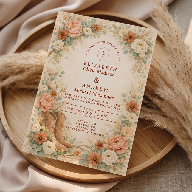 Invitación Boda con Arco Floral Occidental Rústico (Subido por el creador)