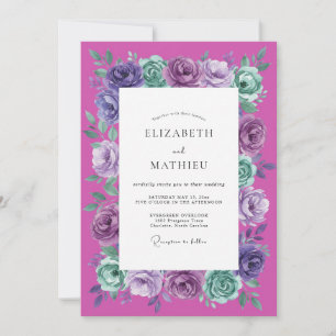 Invitación Boda con Arco Floral Verde Púrpura