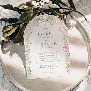 Invitación Boda con Arco Floral Verde Rosa Suave