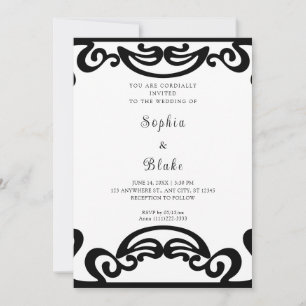 Invitación Boda con arte decorativo negro y blanco elegante