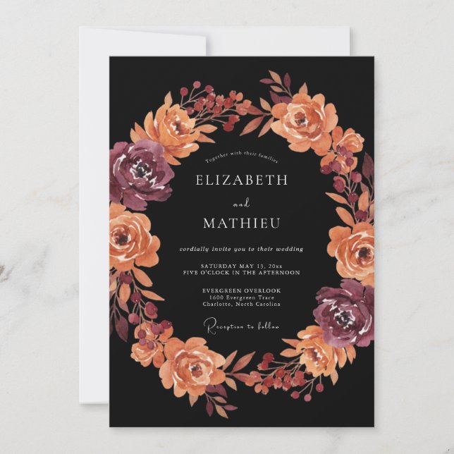 Invitación Boda con Arte Floral Borgoña (Anverso)