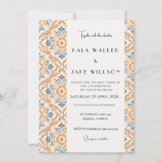 Invitación Boda con Azulejo Italiano Geométrico Naranja Boho