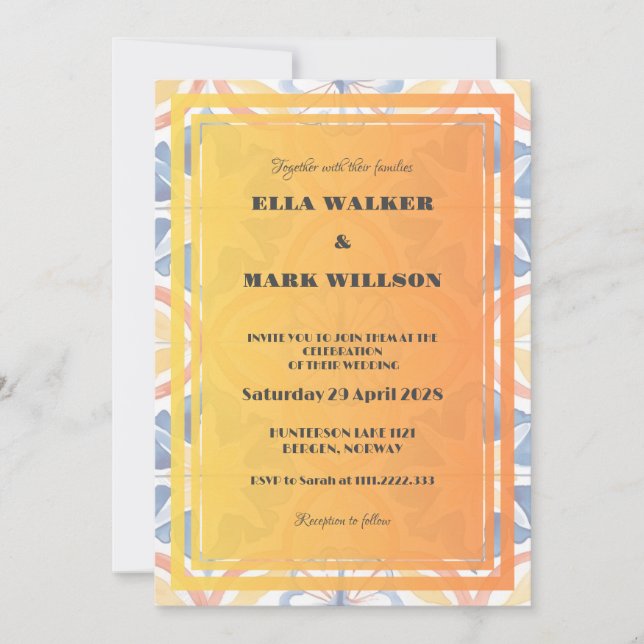 Invitación Boda con azulejo marroquí naranja Summer Bold (Anverso)