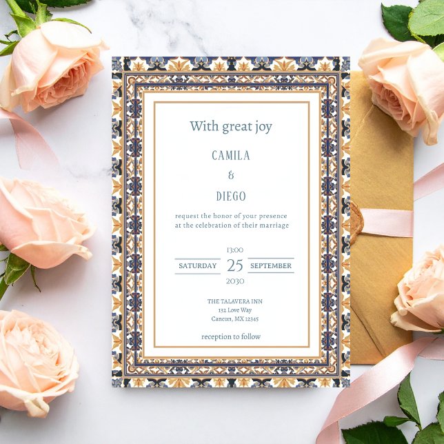 Invitación Boda con azulejo Talavera de lujo moderno (Subido por el creador)