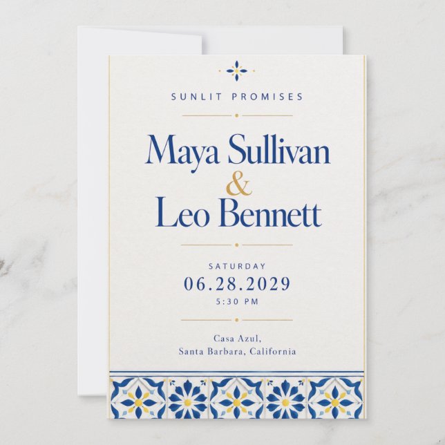 Invitación Boda con Azulejos Azules (Anverso)