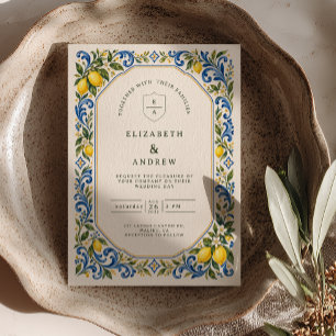 Invitación Boda con Azulejos de Limón Mediterráneo
