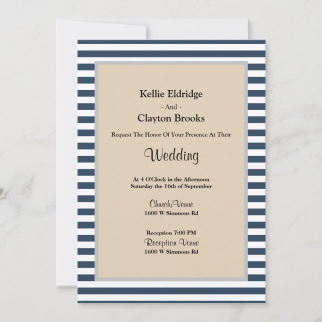 Invitación Boda con bandas azules clásicas enmarcadas (Anverso)