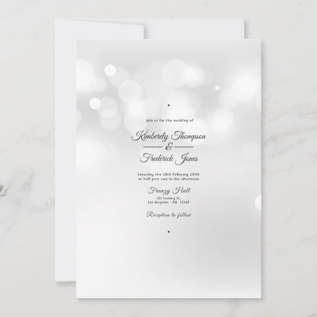 Invitación Boda con bokeh blanco (Anverso)