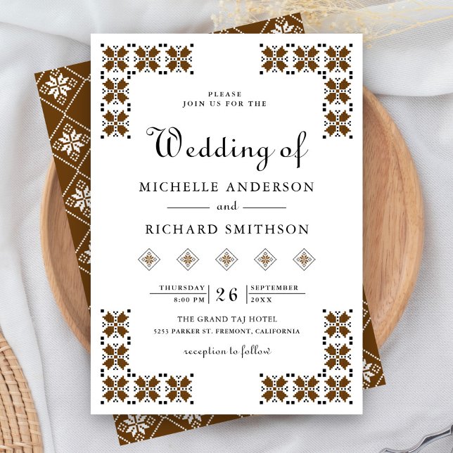 Invitación Boda con Bordado Ucraniano Marrón y Negro (Subido por el creador)