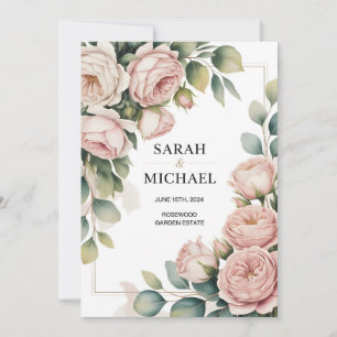 Invitación boda con borde de flor de peonía