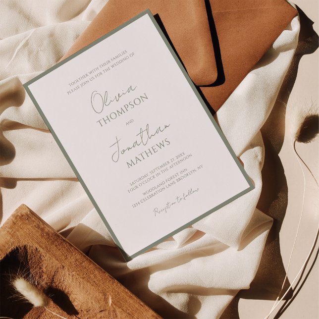Invitación Boda con borde de guion de verde salvia simple (Subido por el creador)
