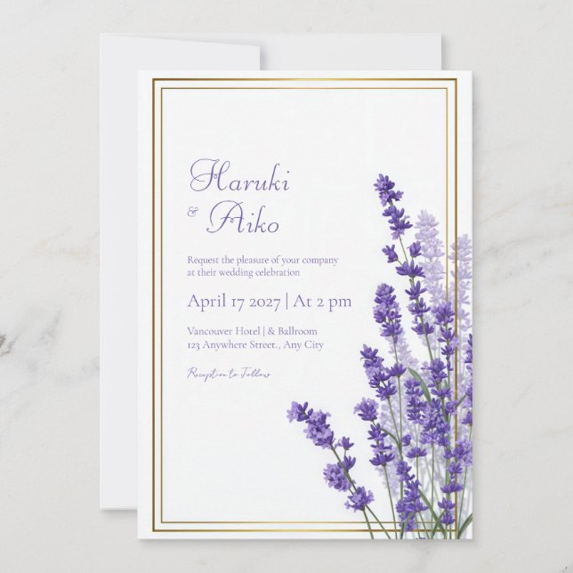 Invitación Boda con Borde de Marco de Doble Línea de Lavanda  (Anverso)