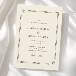 Invitación Boda con borde de marfil de monograma elegante