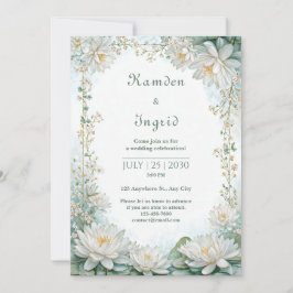 Invitación Boda con Borde de Nenúfar de Agua Blanca Misty Tea