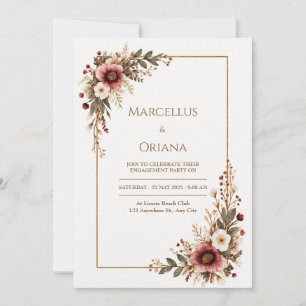 Invitación Boda con Borde de Papel de Oro Anémona de Borgoña
