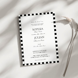 Invitación Boda con borde de tablero de ajedrez negro y blanc