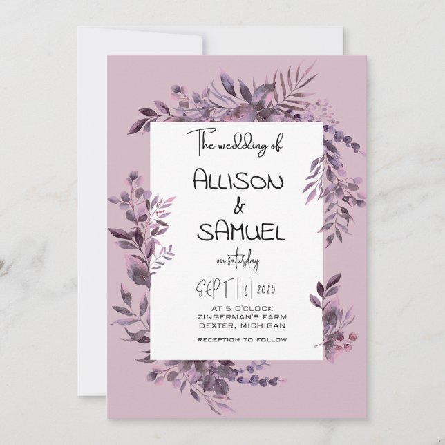 Invitación Boda con borde de vegetación elegante (Anverso)