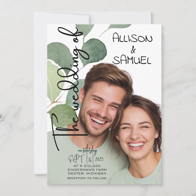 Invitación Boda con borde de vegetación elegante (Anverso)