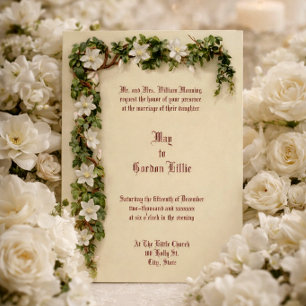 Invitación Boda con borde de viña floral blanca