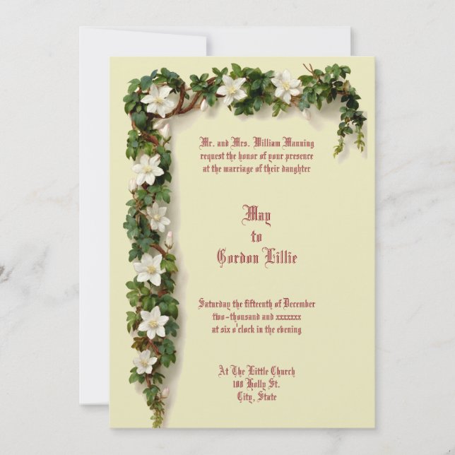 Invitación Boda con borde de viña floral blanca (Anverso)