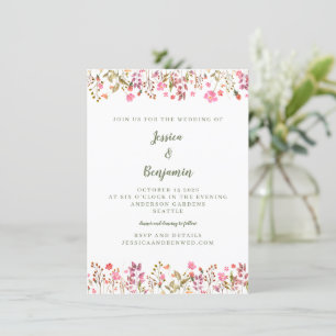 Invitación Boda con borde floral de flores silvestres rosadas